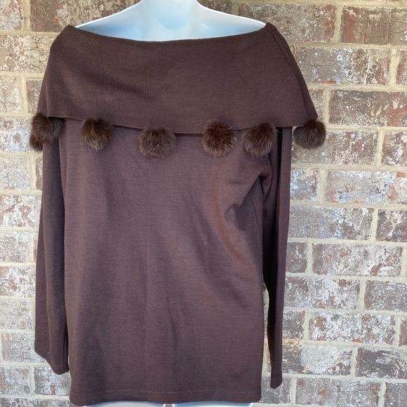 NINA LEONARD LENNIE brown long sleeve sweater off the shoulder L - Picture 5 of 9